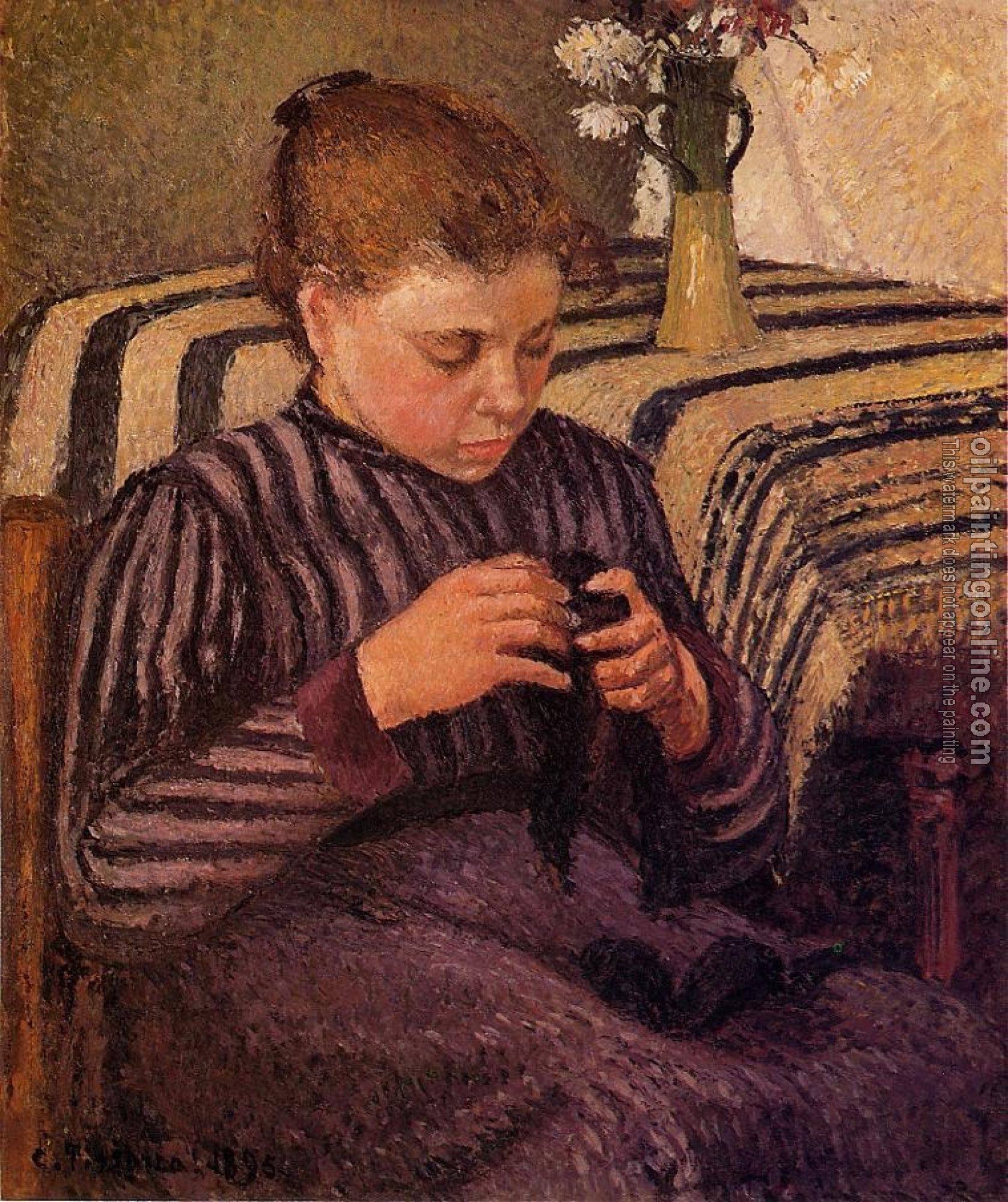 Pissarro, Camille - Young Girl Mending Her Stockings